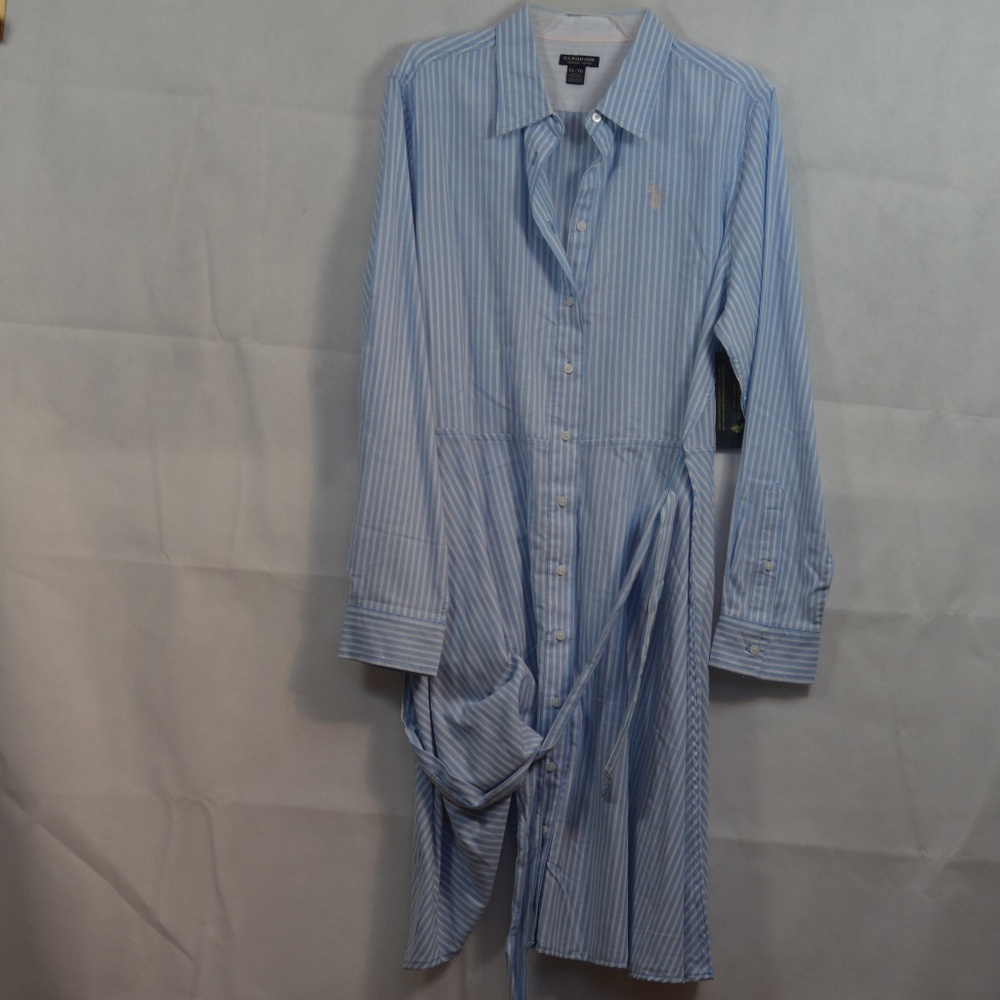 Blue/White Striped Dress Polo Assn SZ XL NWT